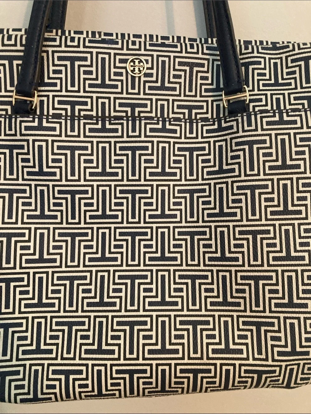 Tory Burch Black and White Signature Geometric Tote